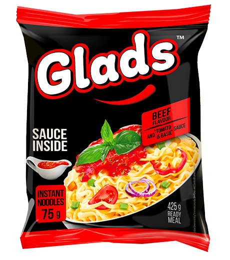 Glads-Nudeln mit Rindfleischgeschmack und «Tomaten-Basilikum» Sauce